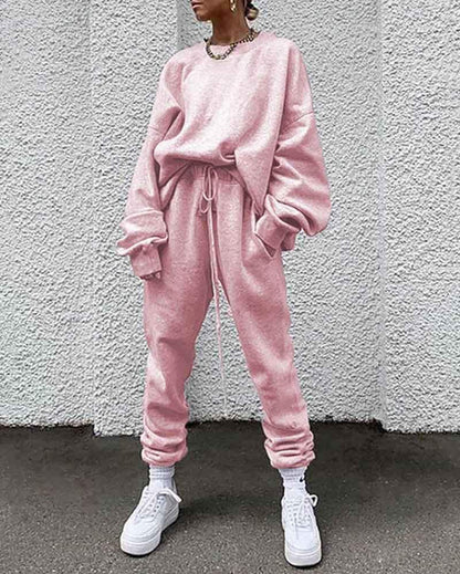 Solid Color Long-sleeved Trousers Loose Leisure Suit