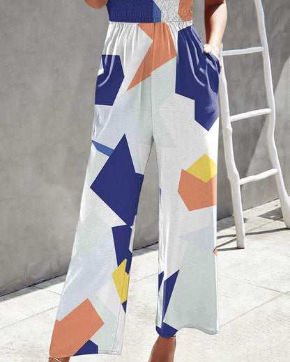 Diagonal Shoulder Top Printed Jumpsuit