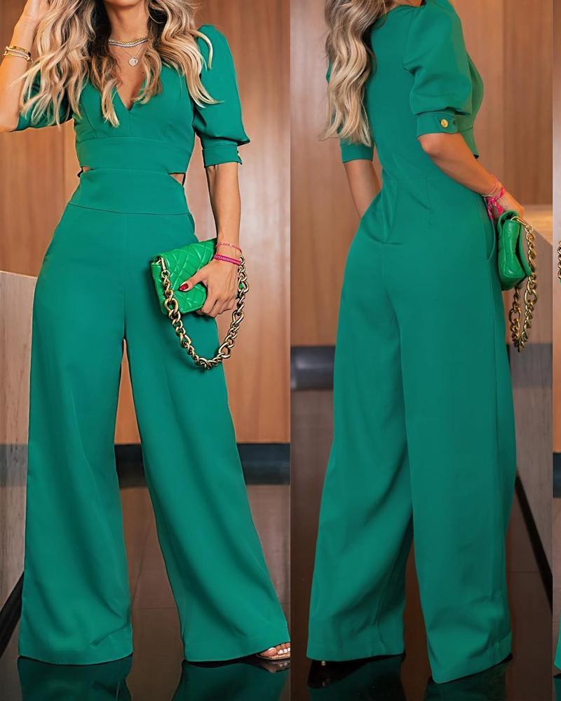 V-neck Open Waist Fashion Casual Jumpsuit