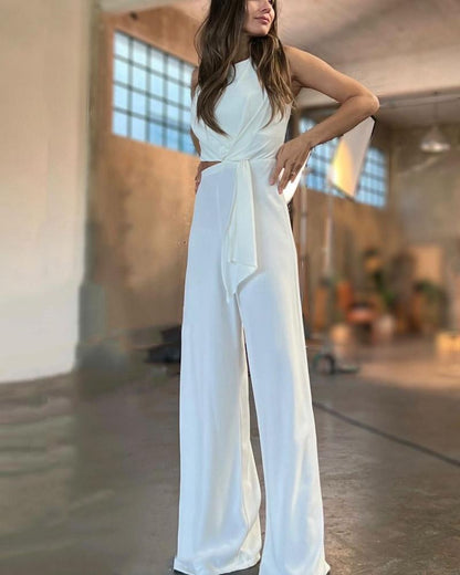 Solid Color Casual Irregular Long Jumpsuit