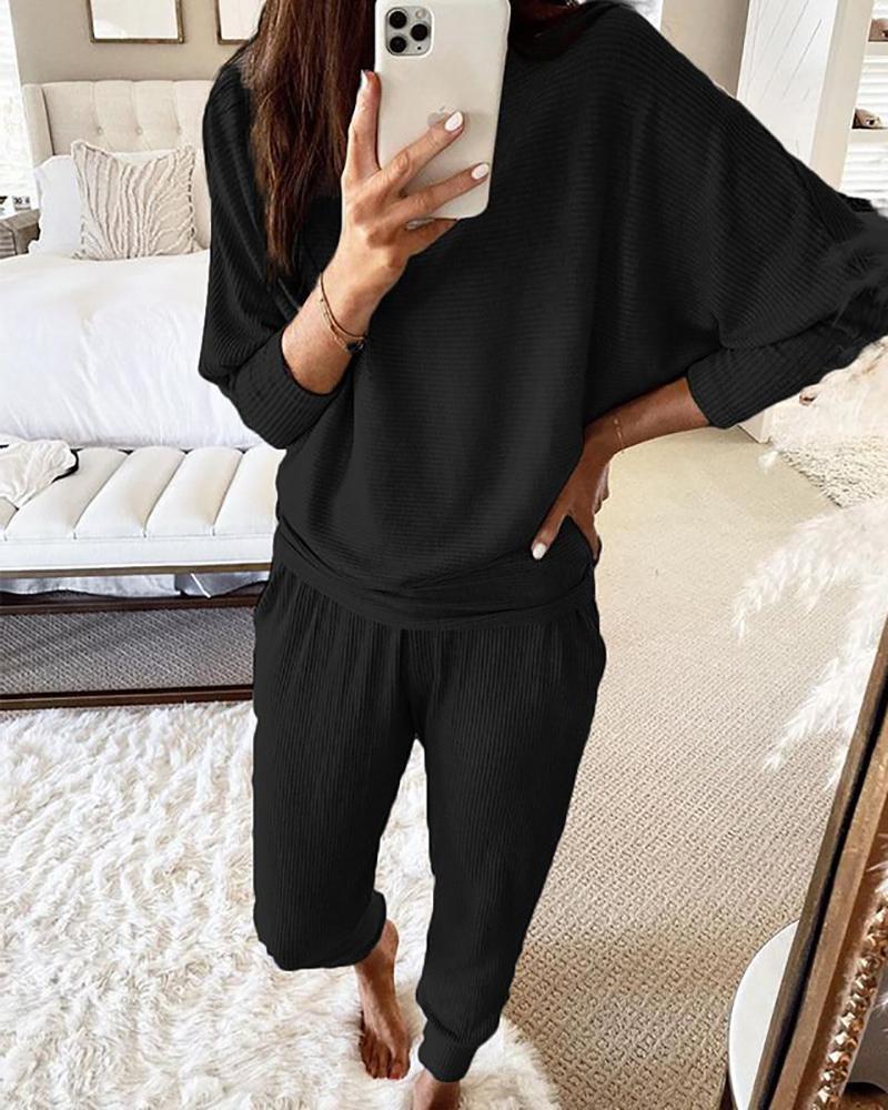 Casual Loose Solid Color Long-sleeves Knitted Set