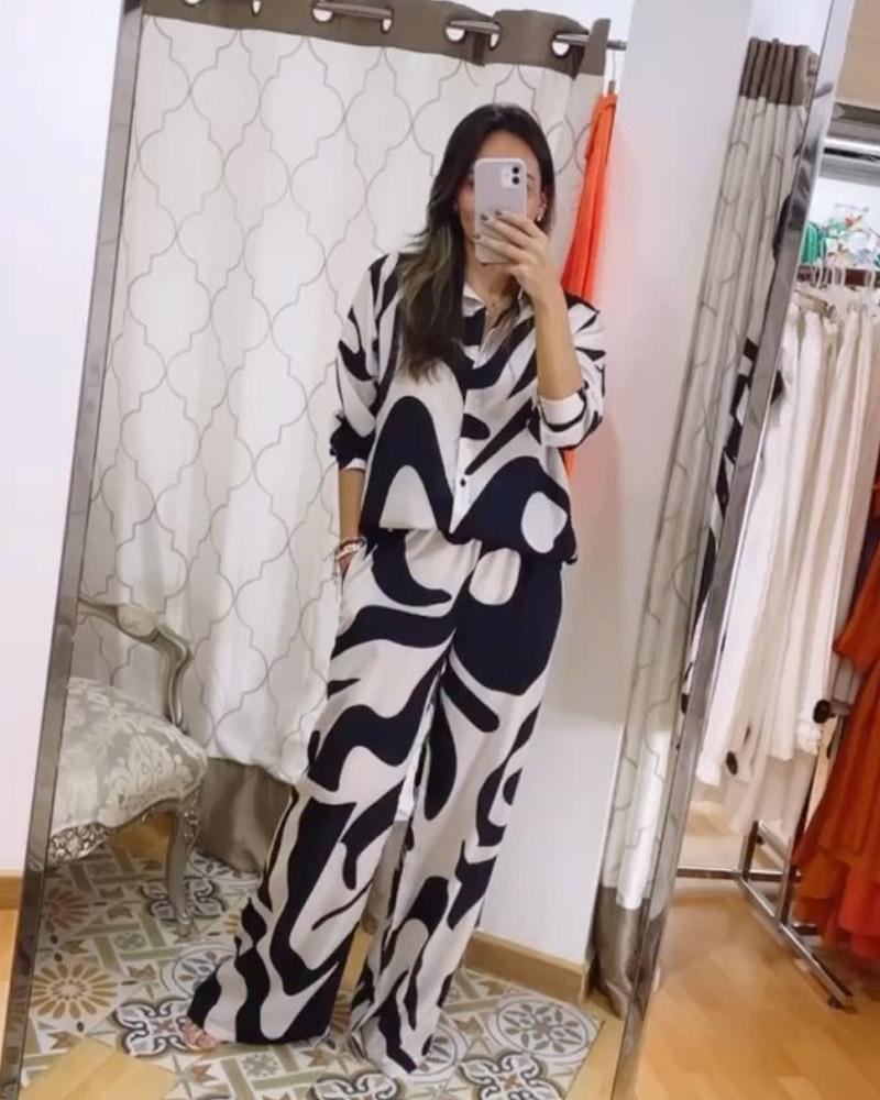 Black And White Contrast Casual Print Set