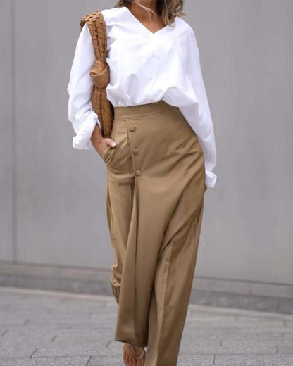 White Shirt Irregular Long Skirt Suit