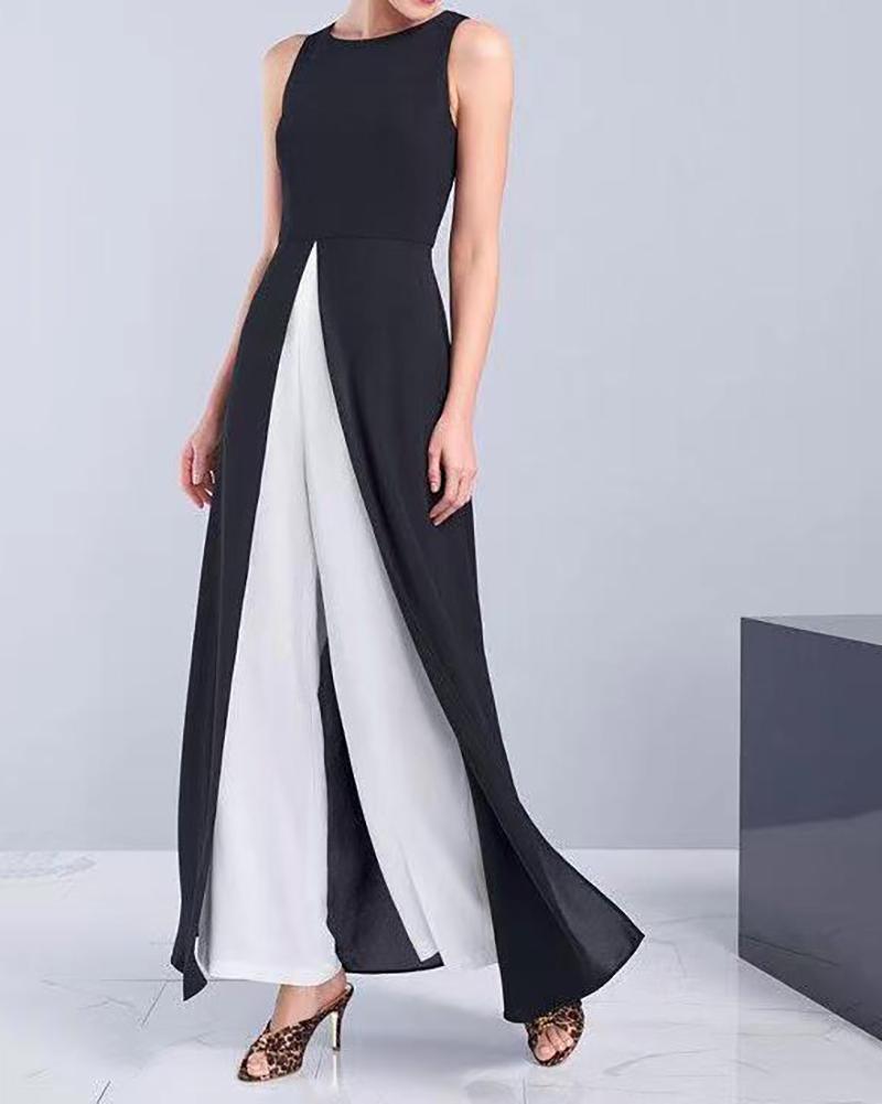 Colorblock Two Piece of Sleeveless Slit Dress & Pants