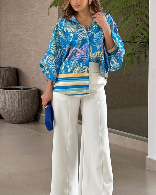 Printed Casual Shirt Straight Pants Set