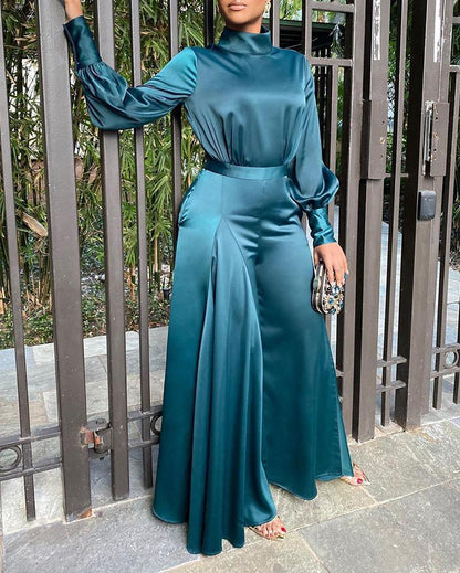 Solid satin wide-leg jumpsuit