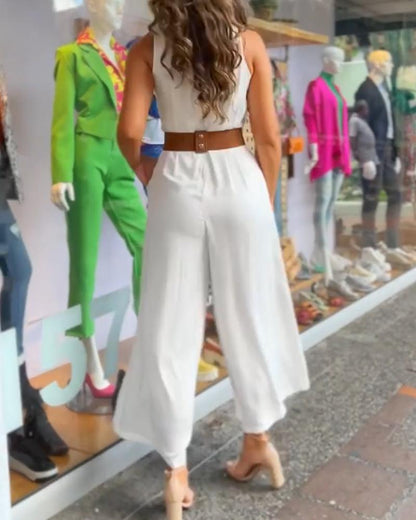 Solid Color Simple Sleeveless Jumpsuit