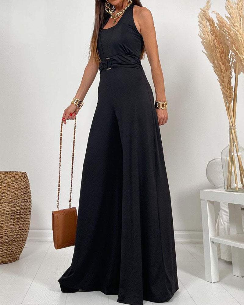 Casual Solid Color Sleeveless Jumpsuit