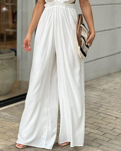 Ruffled V-neck Waistless Jumpsuit