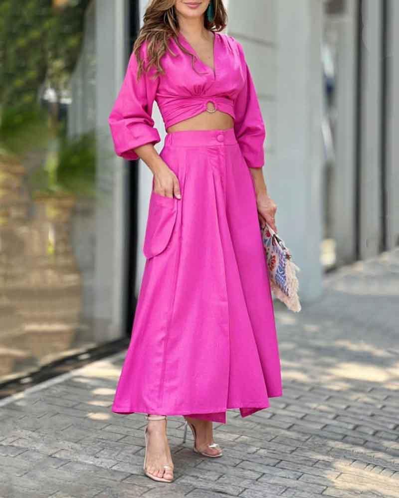 Stylish solid color two-piece suit