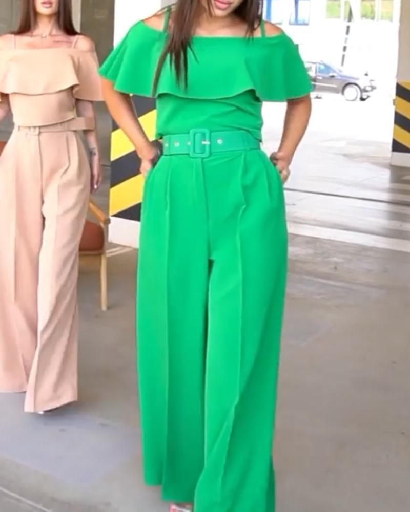 One Shoulder Strap Solid Color Jumpsuit