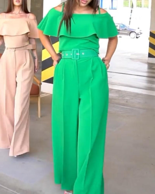 One Shoulder Strap Solid Color Jumpsuit