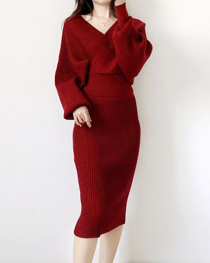 Hip Skirt Temperament Knitted Skirt Set