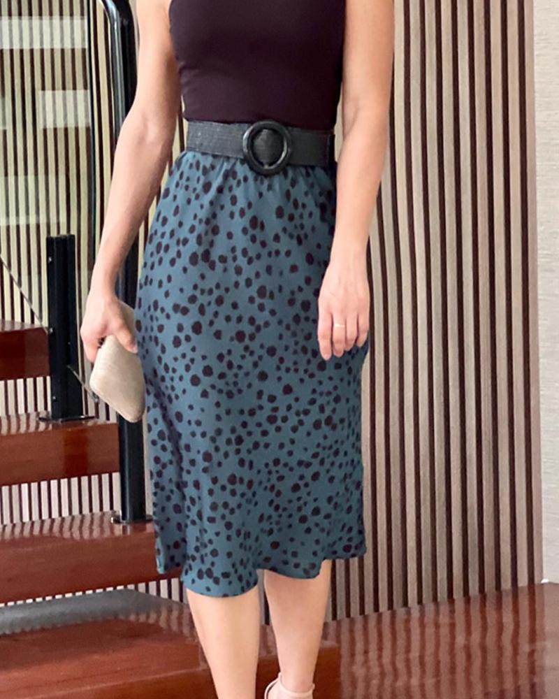 Sleeveless T-Shirt Polka Dot Skirt Set