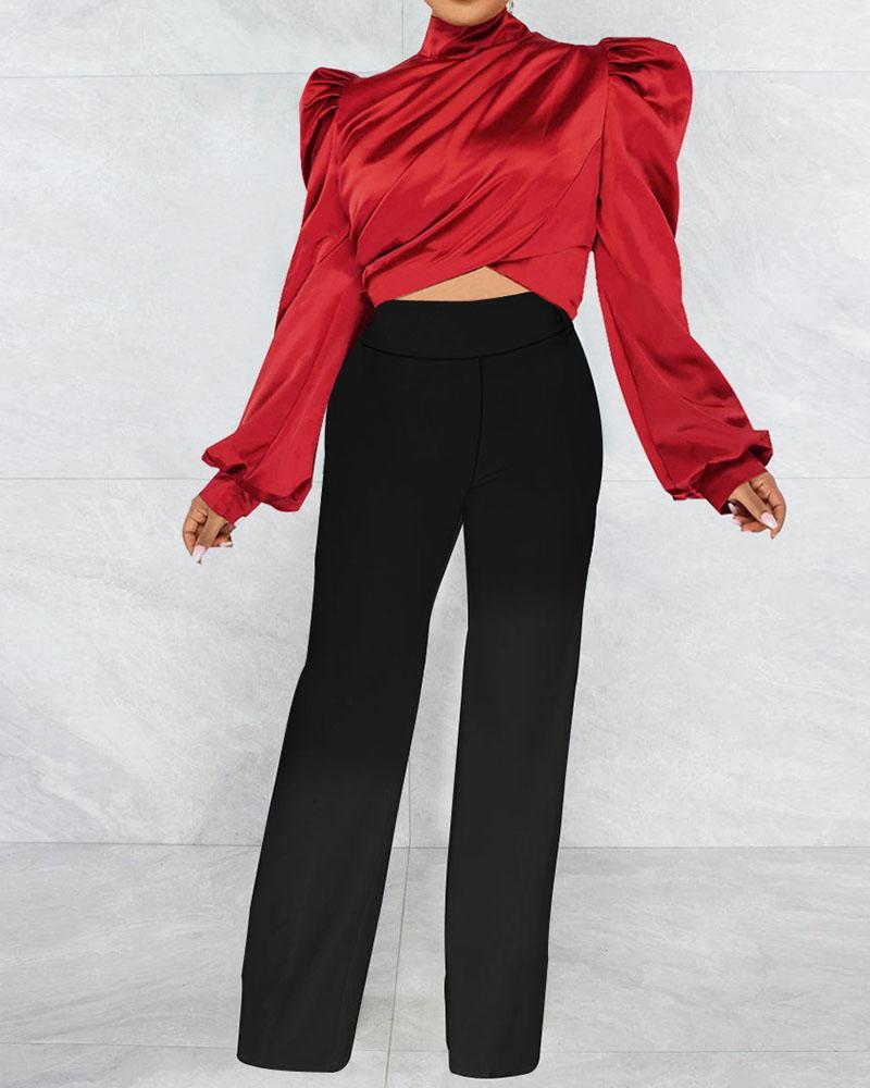 Turtleneck Puff Sleeve Top + Pain Relief Pants Set