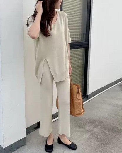 Loose V-Neck Casual Knit Two-Piece Set