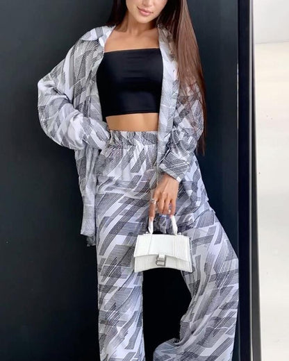 Printed Casual Shirt Straight Pants Set