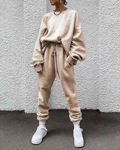 Solid Color Long-sleeved Trousers Loose Leisure Suit