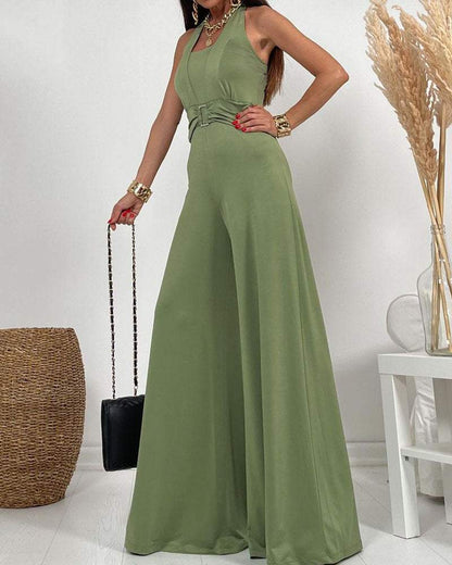 Casual Solid Color Sleeveless Jumpsuit