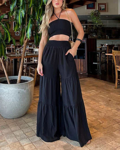 Halter Neck Tube Top & Wide Leg Pants Set