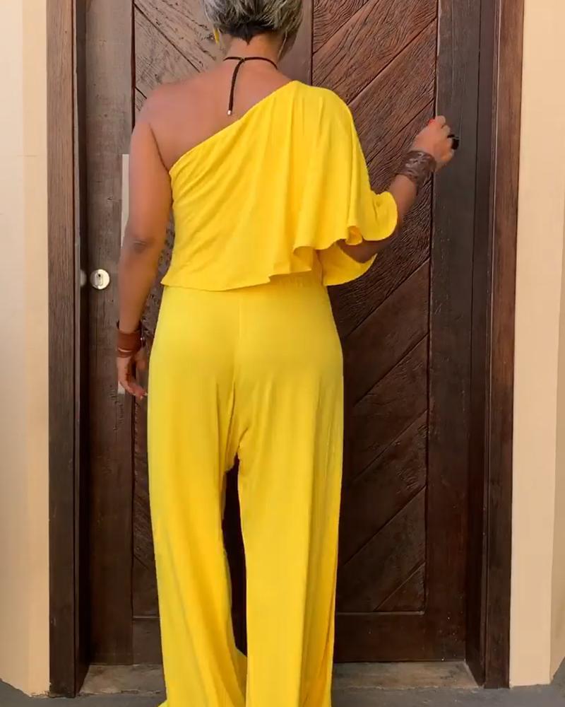 Stylish one-shoulder slit jumpsuit