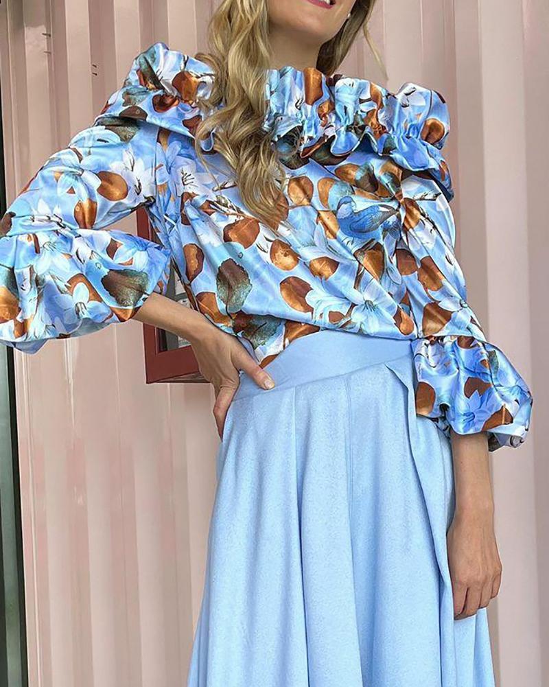 Chic two-piece set of print top & solid wide-leg pants