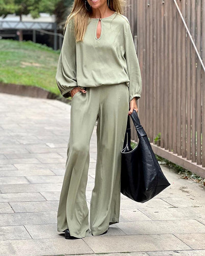 Solid color long-sleeved two-piece suit