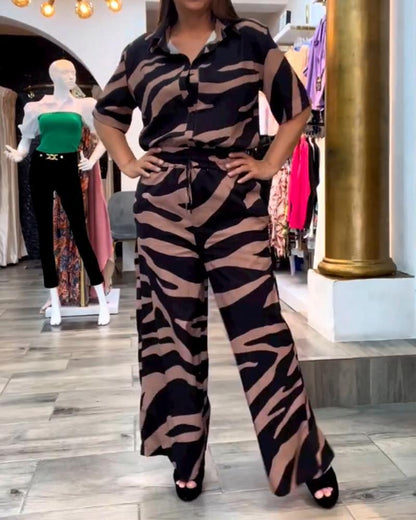 Zebra Shirt Straight Pants Set