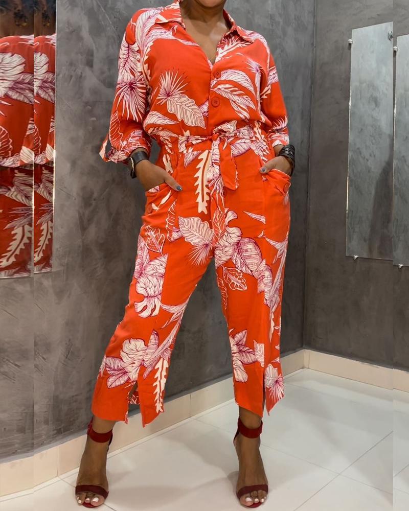 Trendy Botanical Print Jumpsuit