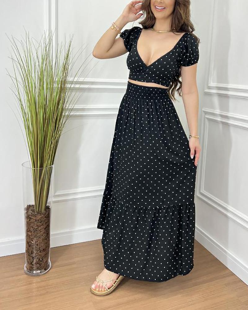 Casual Polka Dot Two Piece Suit