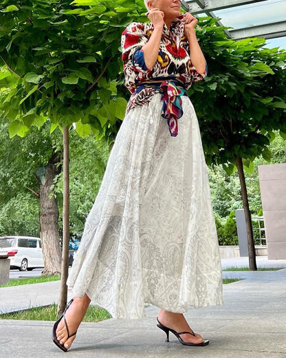 Printed Shirt Top Large Skirt Long Skirt Set