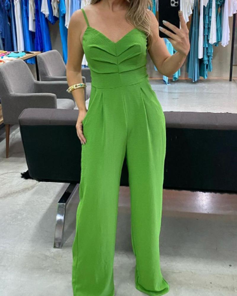 Solid Color Sling Sleeveless Jumpsuit