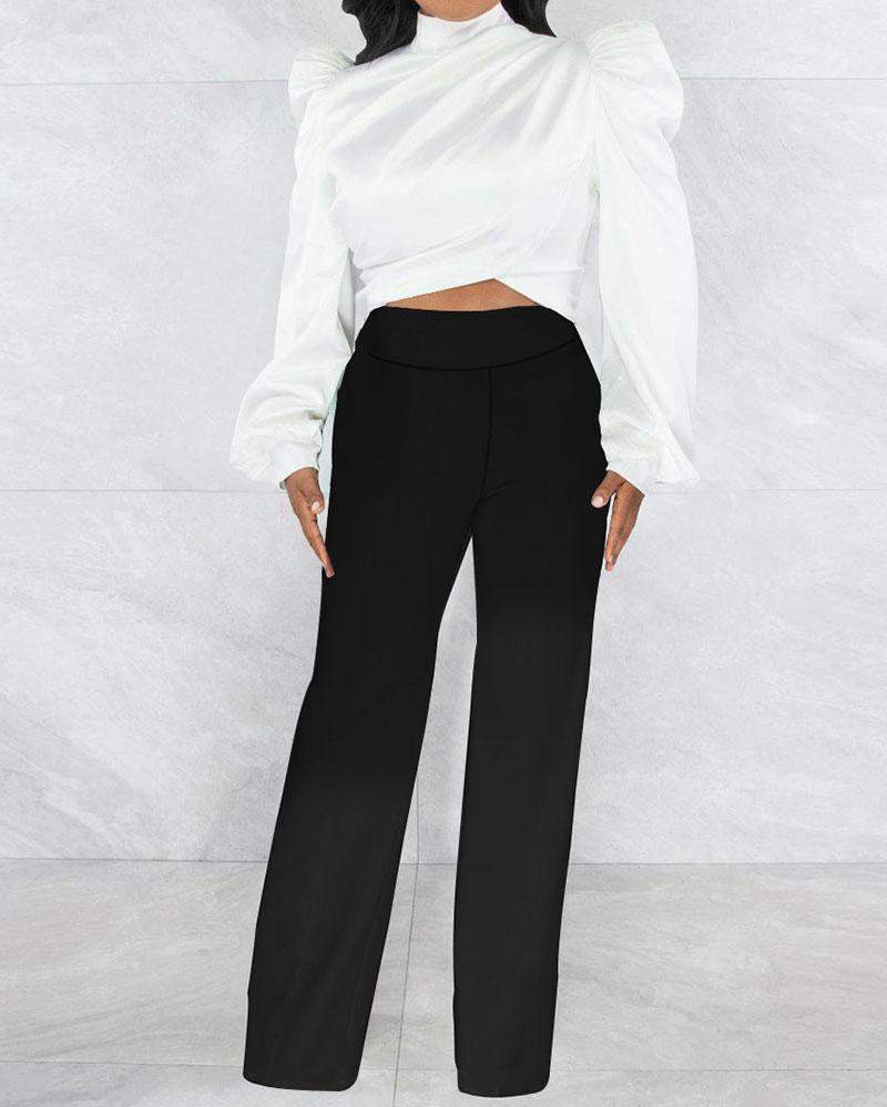 Turtleneck Puff Sleeve Top + Pain Relief Pants Set