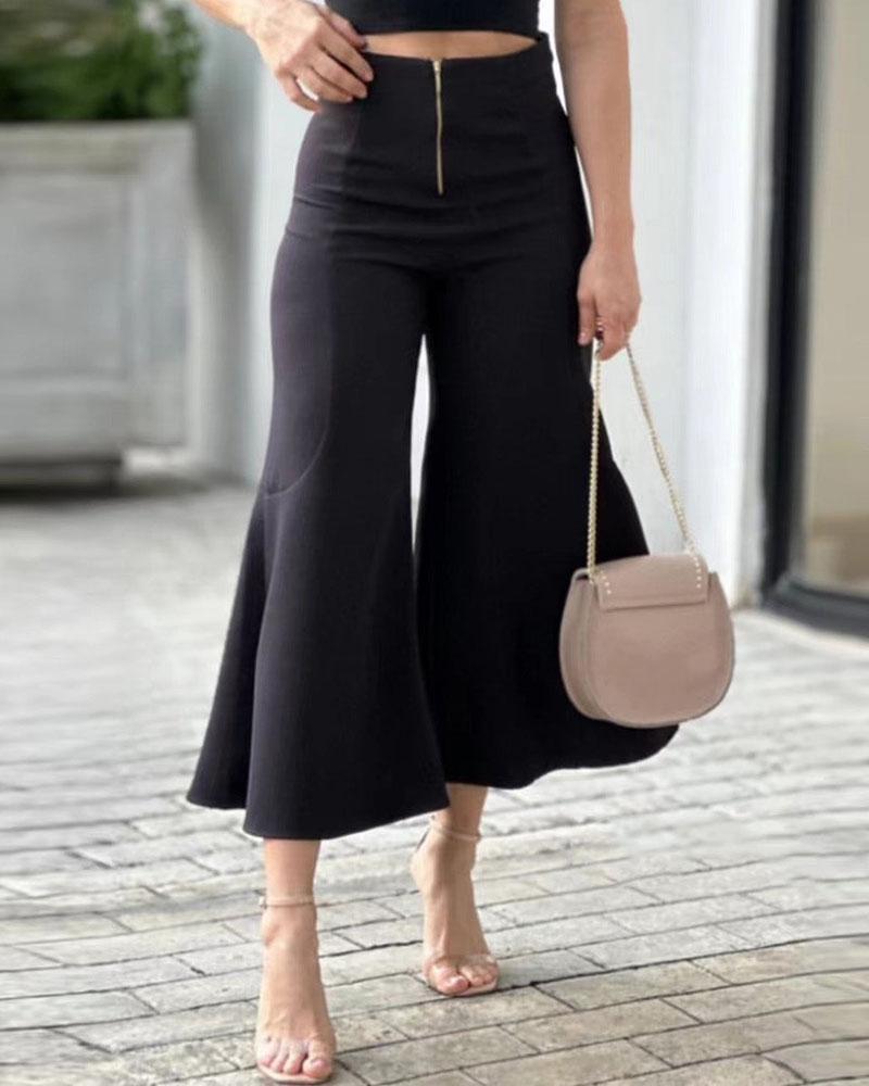 One-shoulder puff sleeve casual two-piece set