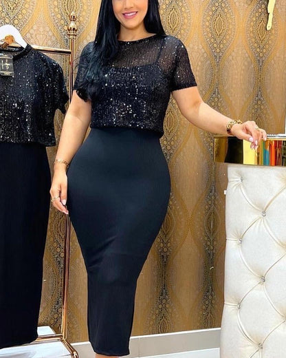 Fashion Bright Top Long Dress Set