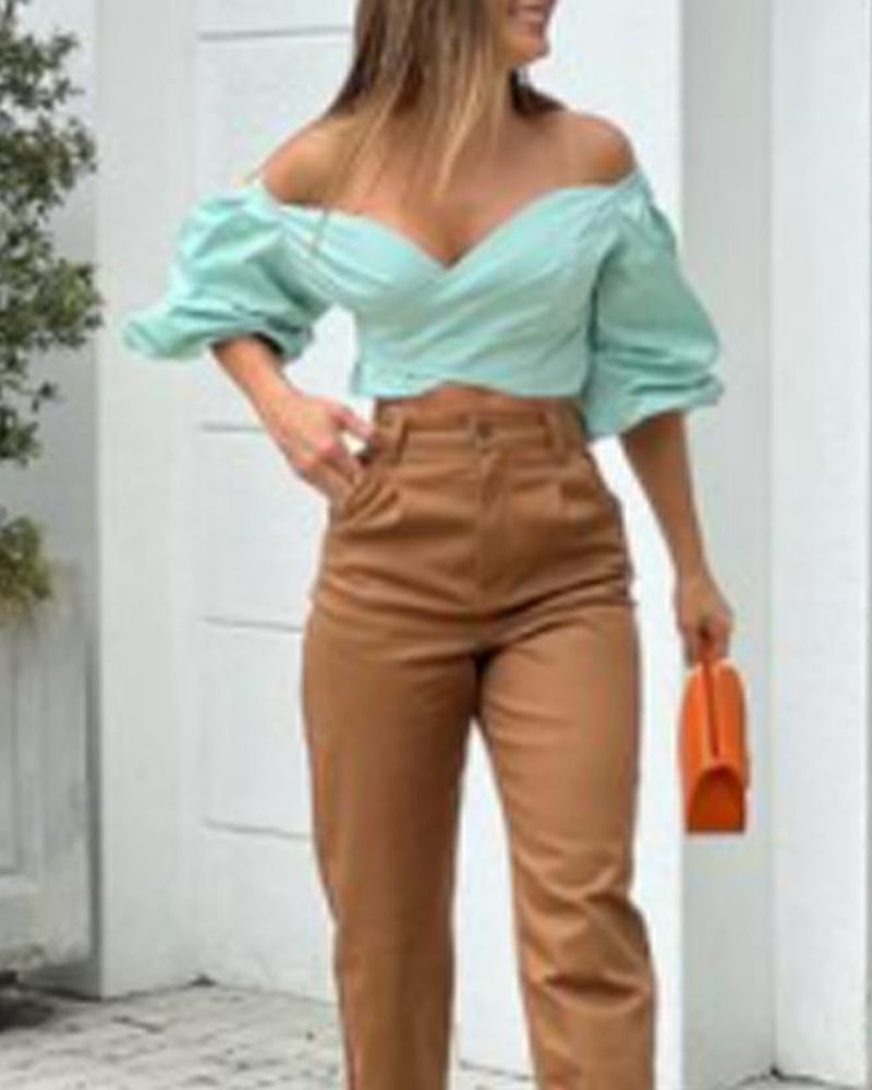 Vintage Bubble Sleeve Top Tapered Pants Set