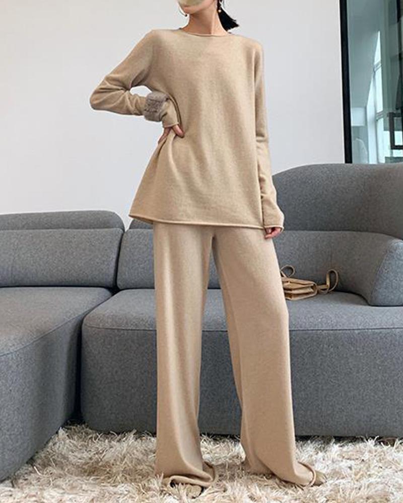 Knit Sweater Wide Leg Pants Two-Piece Set