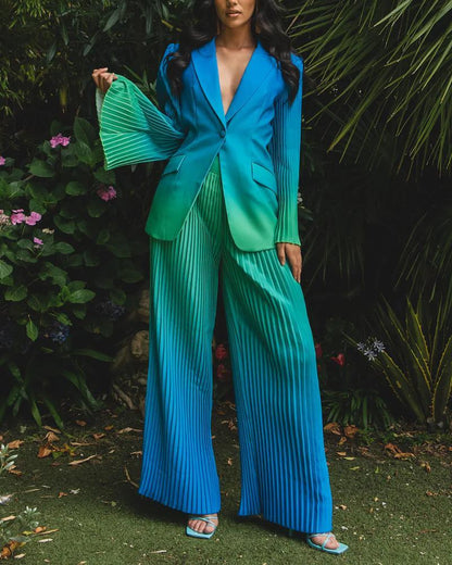 Fashion Gradient Contrast Color Pleated Suit