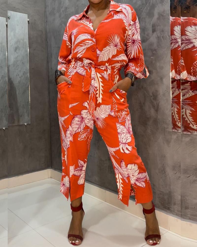 Trendy Botanical Print Jumpsuit