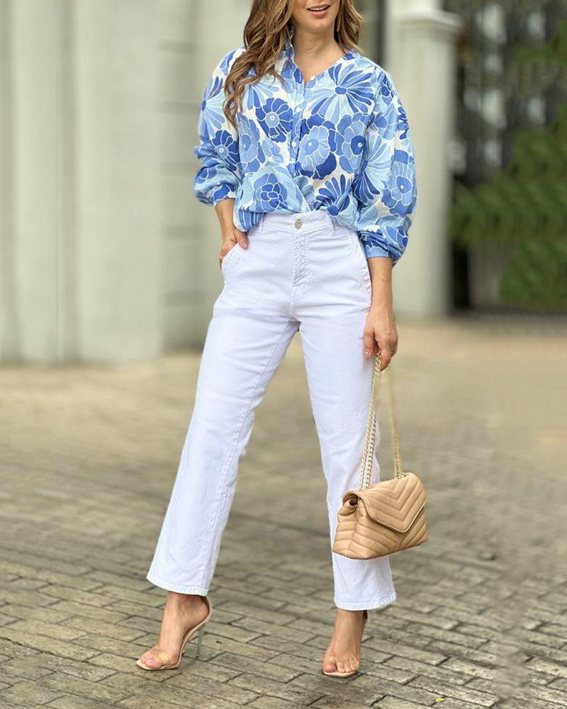 Two piece set of floral shirt & slacks