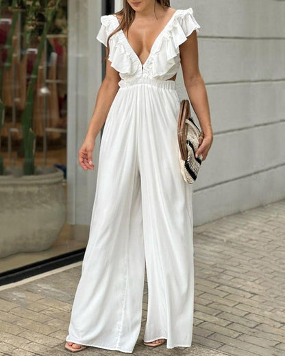 Ruffled V-neck Waistless Jumpsuit