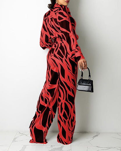 Stylish long-sleeved printed jumpsuit