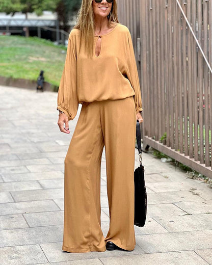 Solid color long-sleeved two-piece suit