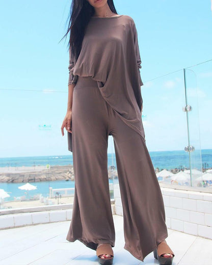 Solid Color Loose Two Piece Suit