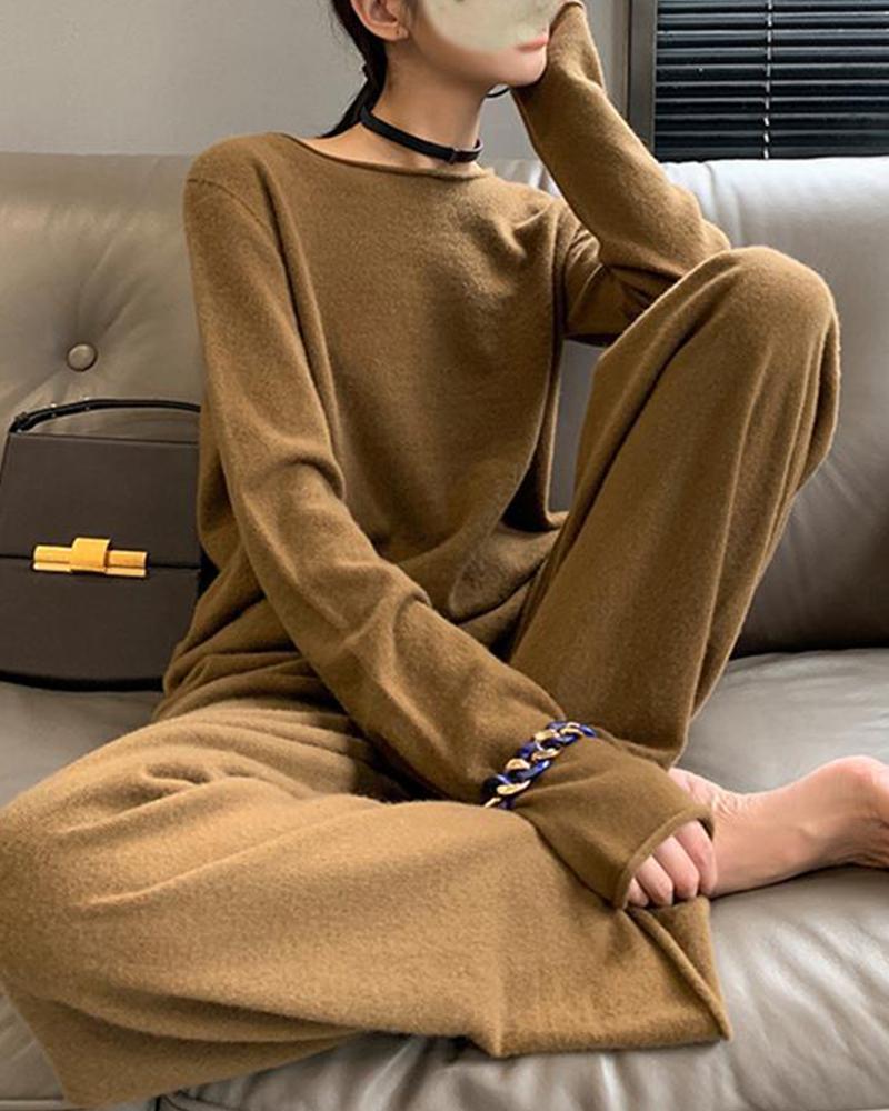 Knit Sweater Wide Leg Pants Two-Piece Set