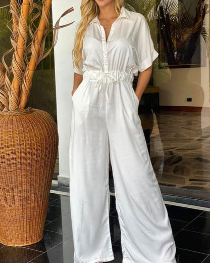 Solid Button Waist Jumpsuit