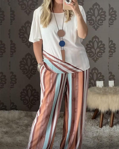 Striped Contrast Pants Casual Suit