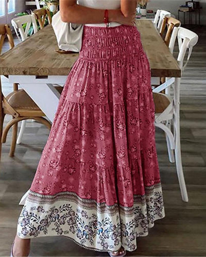 Casual Boho Floral Skirt