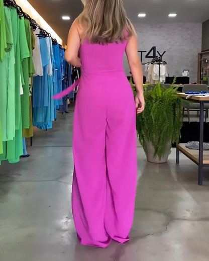 Sleeveless one-shoulder wide-leg jumpsuit