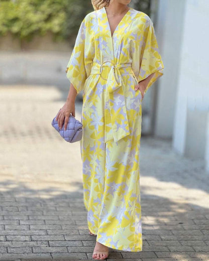 Casual V-Neck Loose Floral Print Jumpsuit